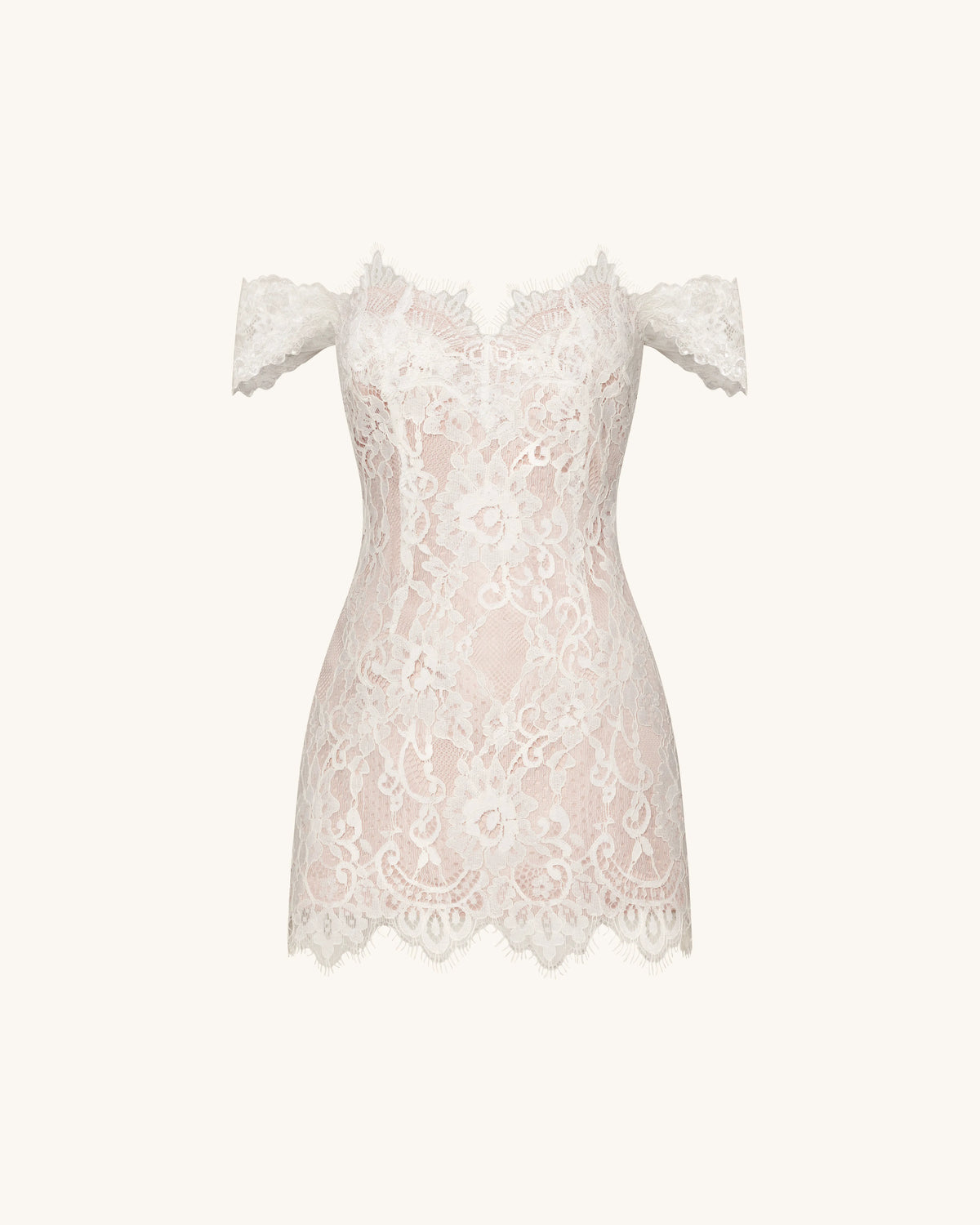Off Shoulder Lace Mini Dress - White