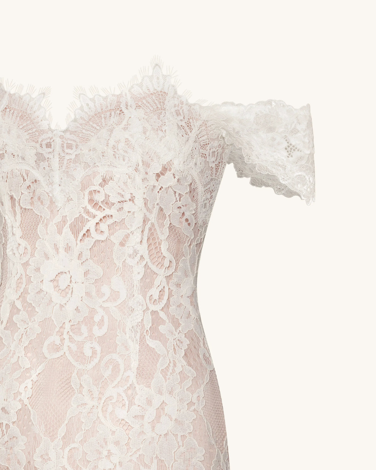 Off Shoulder Lace Mini Dress - White