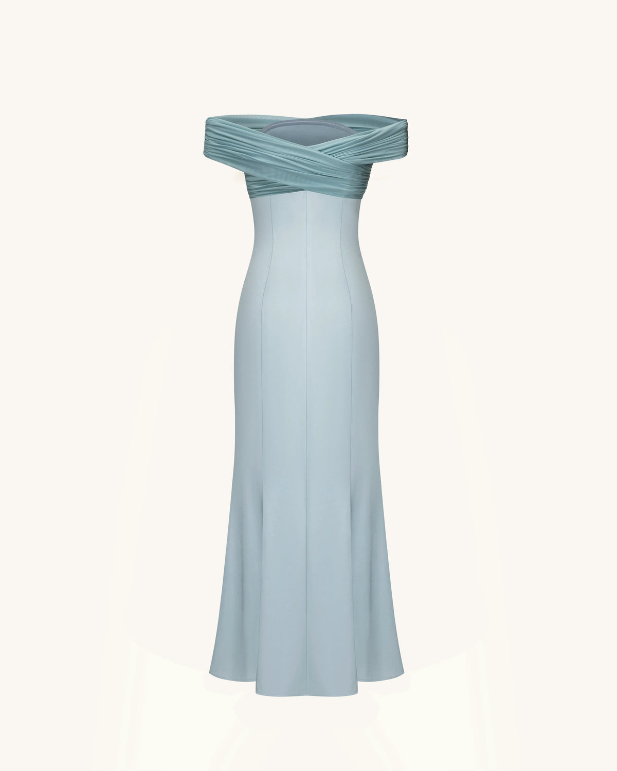 Pleated Cross-Halter Satin Maxi Dress - Dusty Blue