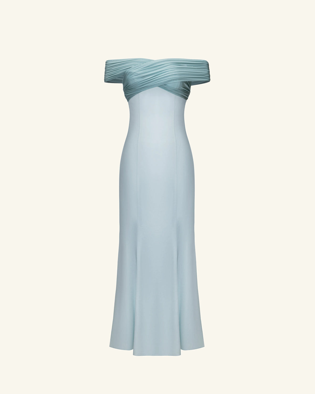 Pleated Cross-Halter Satin Maxi Dress - Dusty Blue