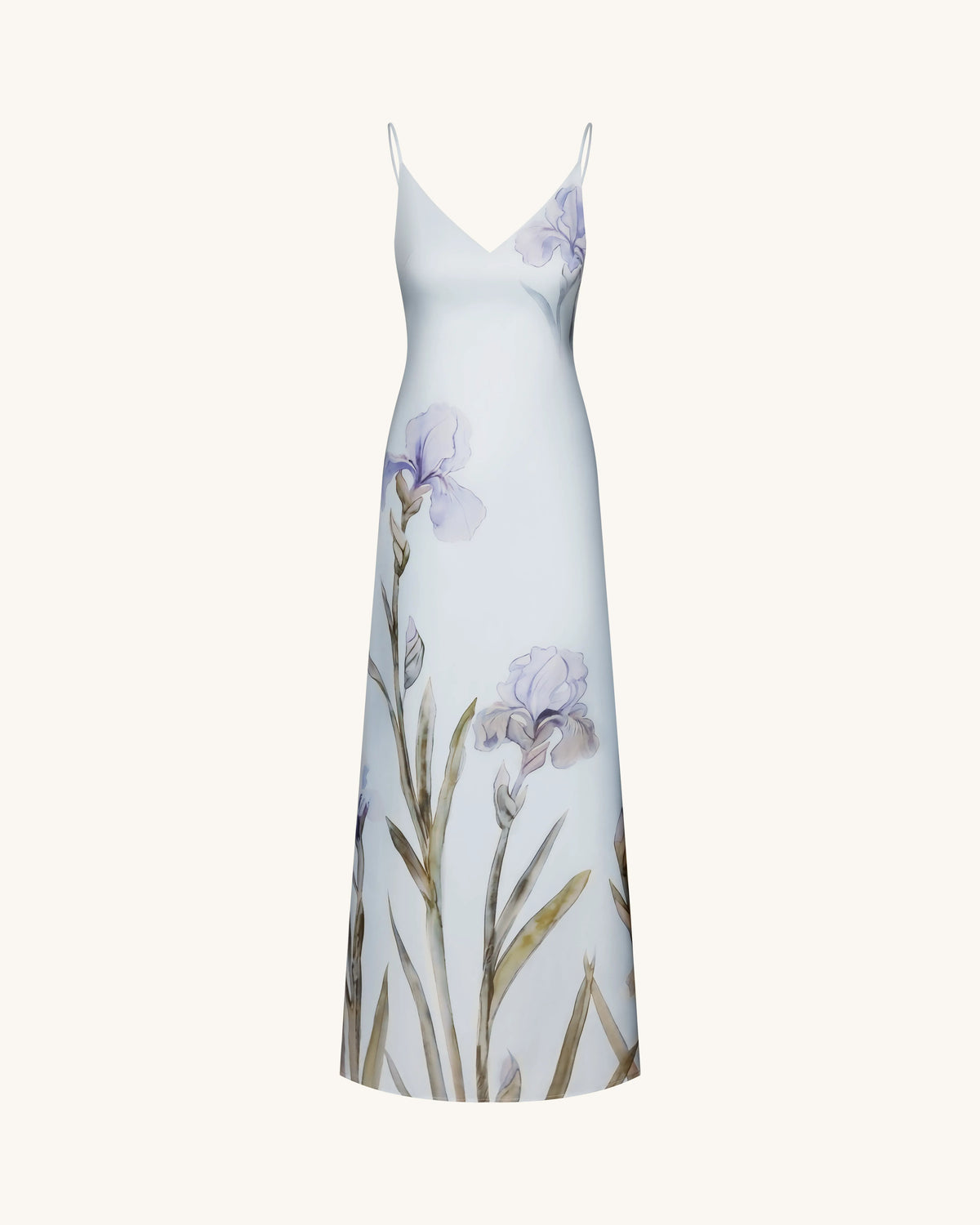 Iris Motif Satin Slip Gown - Light Blue