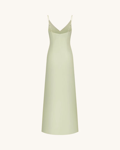 Iris Motif Satin Slip Gown - Light Green/Purple