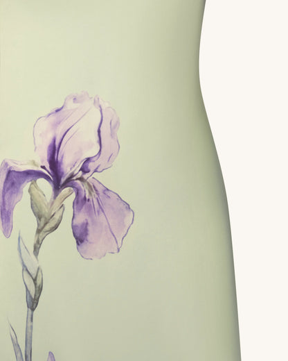 Iris Motif Satin Slip Gown - Light Green/Purple