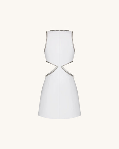 Beaded Trim Floral Mini Dress - White