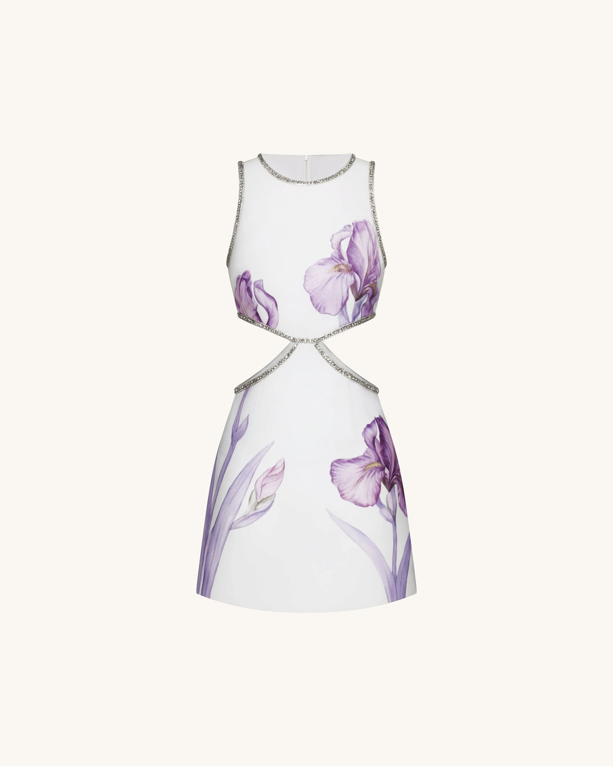 Beaded Trim Floral Mini Dress - White