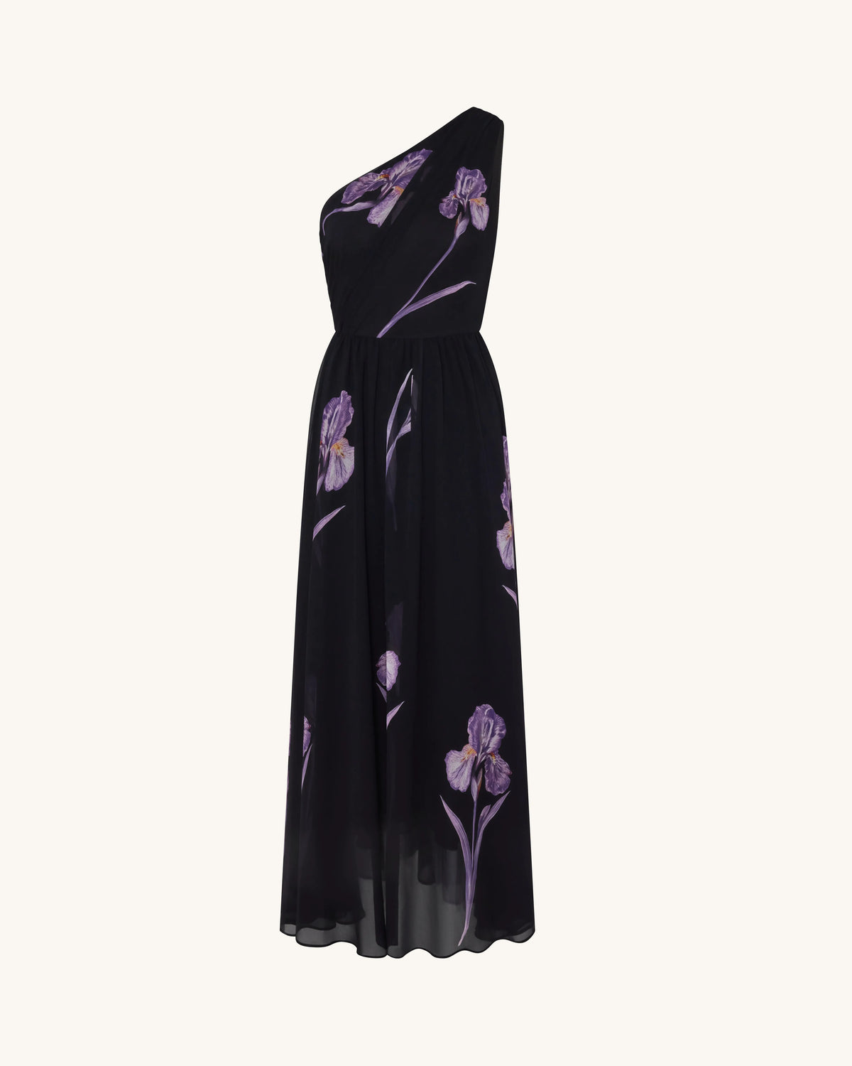 Floral One Shoulder Maxi Dress - Black