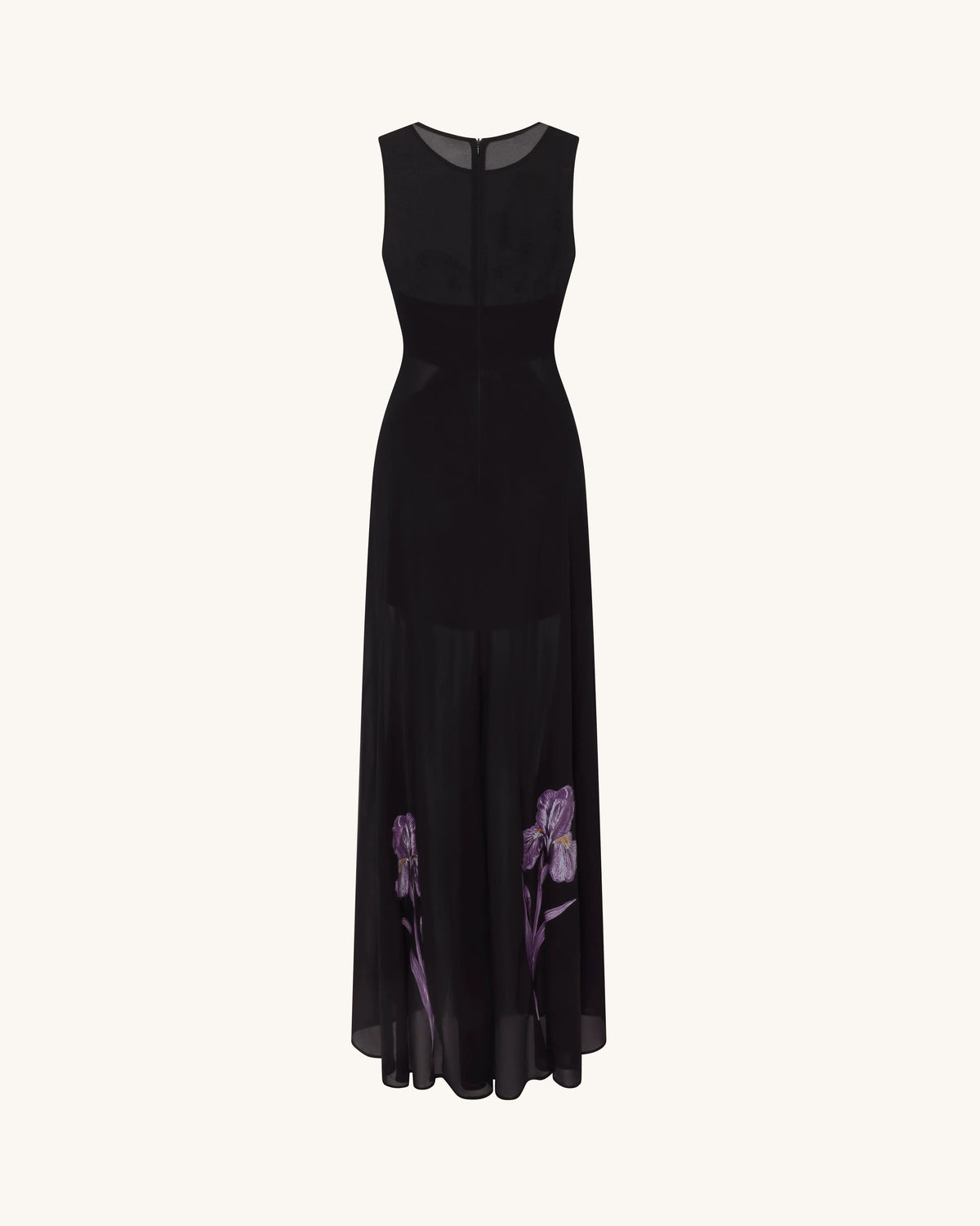 Sheer Floral Print Paneled Maxi Dress - Black