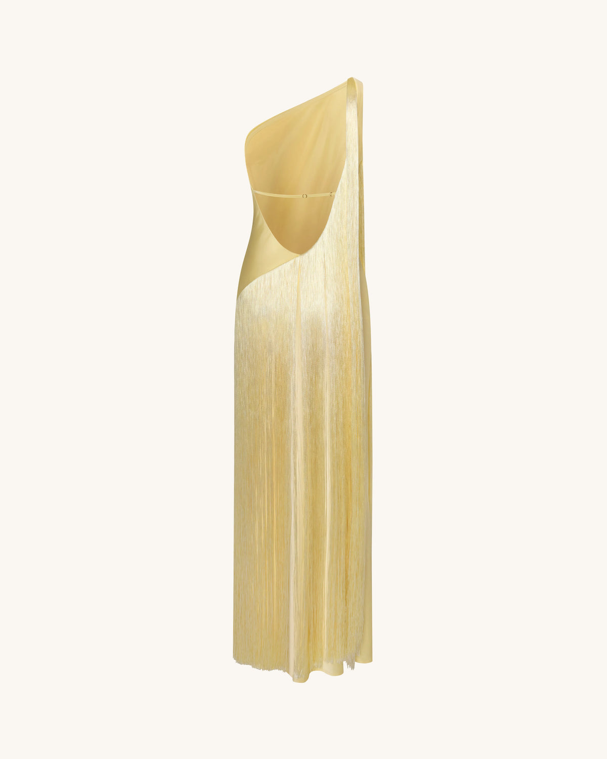 Fringe One Shoulder Maxi Dress - Champagne