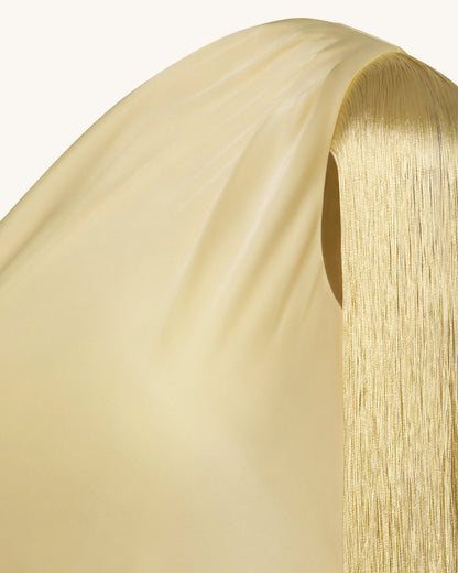 One Shoulder Fringe Midi Dress - Champagne