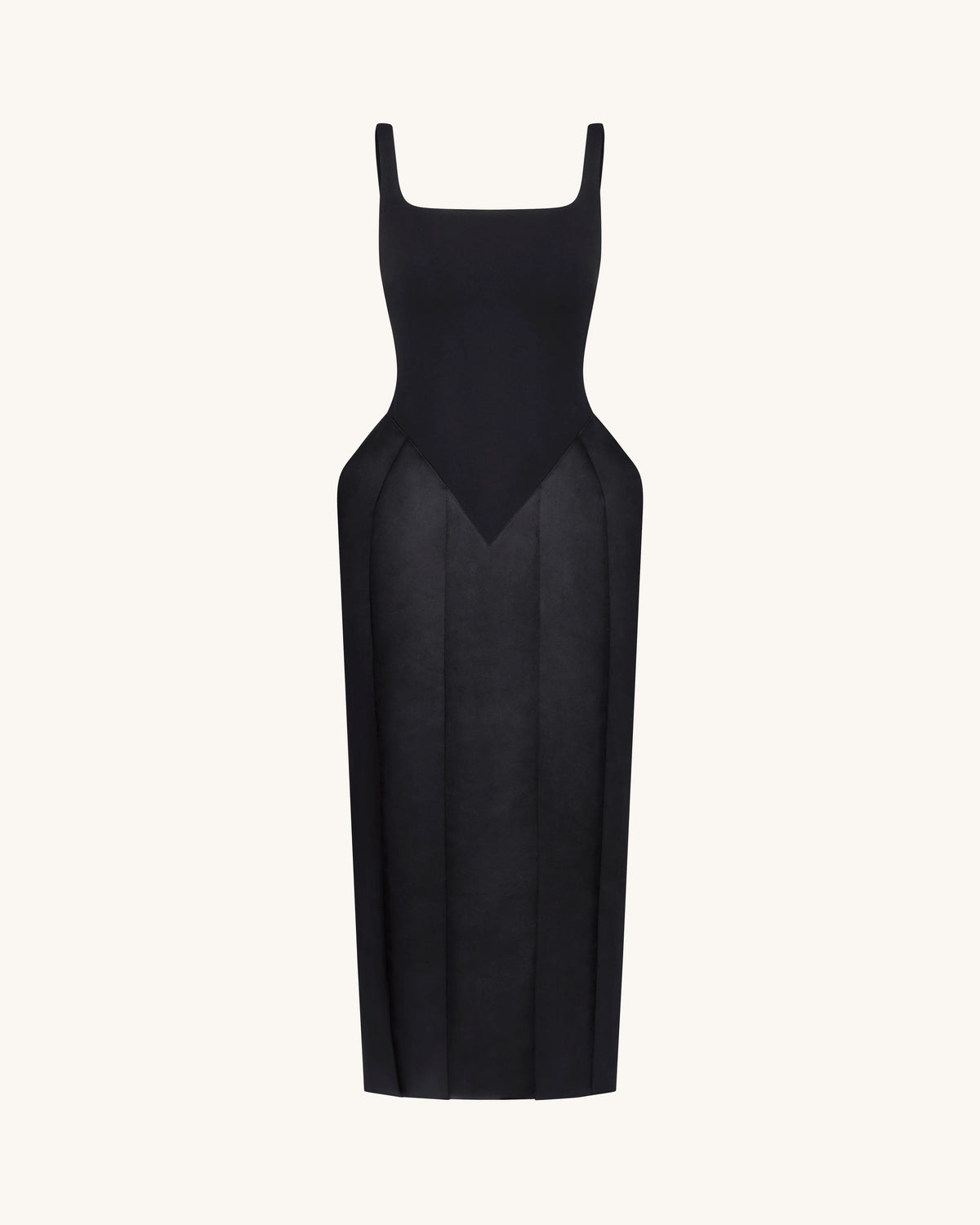 Square Neck Pannier Midi Dress - Black