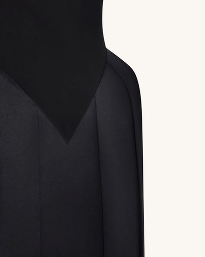 Square Neck Pannier Midi Dress - Black