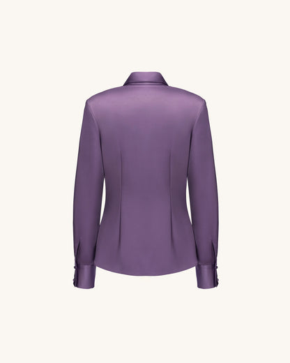 Satin Wrap V Neck Long Sleeve Blouse - Dusty Mauve