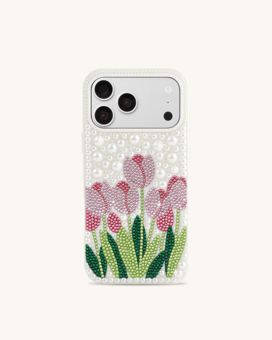 Tulip Faux Pearl Phone Case - White