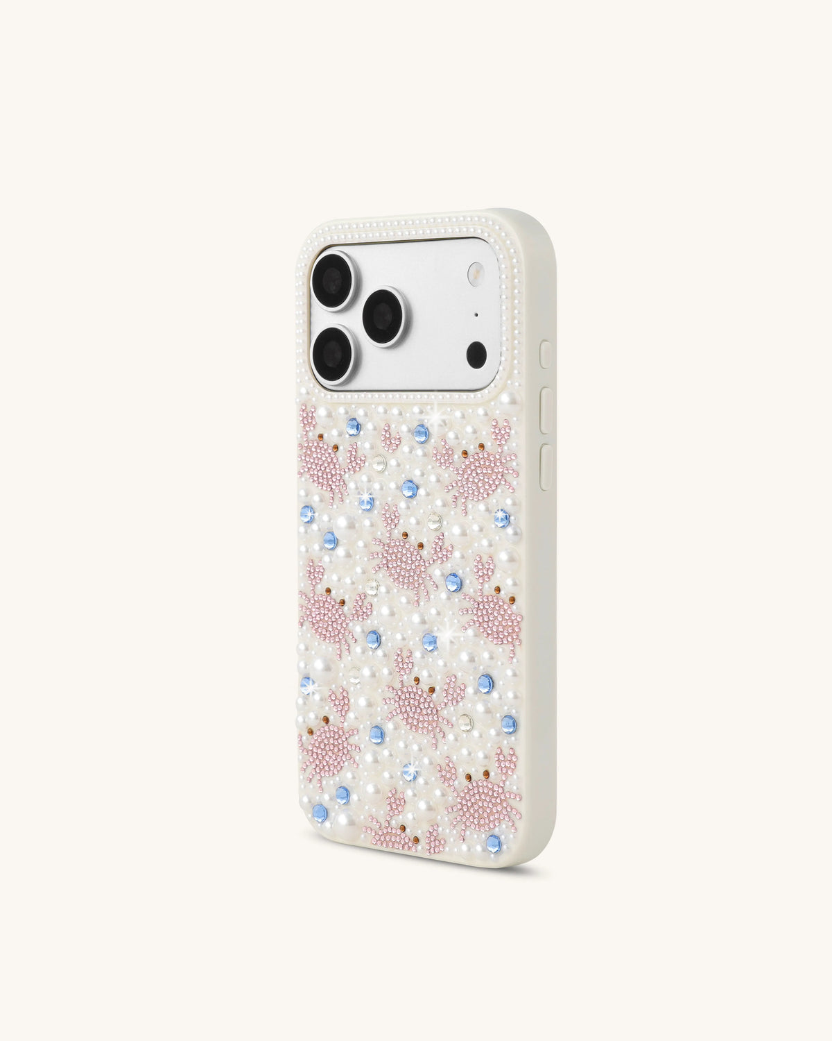 Crab Pattern Faux Pearl Phone Case - White