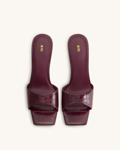 Hannah Croc-Embossed Heel Mules - Burgundy