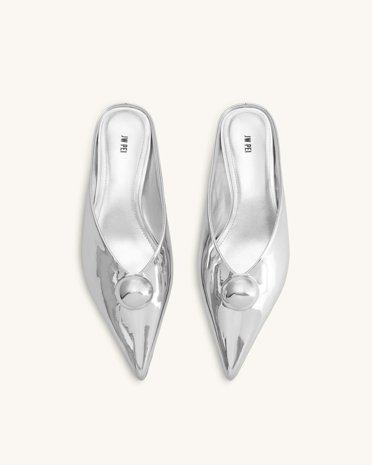 Helena Sphere Embellished Pointed Toe Mules - Silver