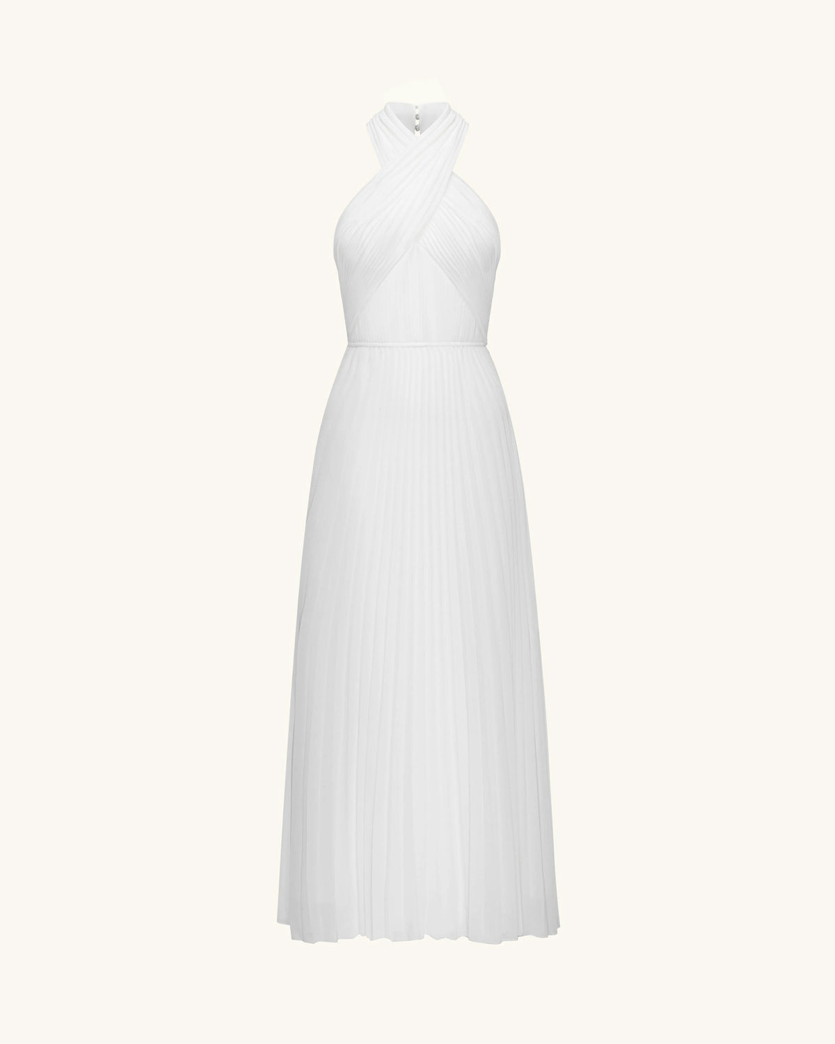 Pleated Cross Halter Maxi Dress - Ivory