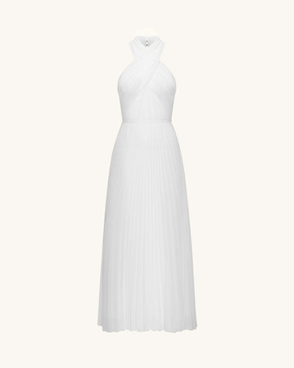 Pleated Cross Halter Maxi Dress - Ivory