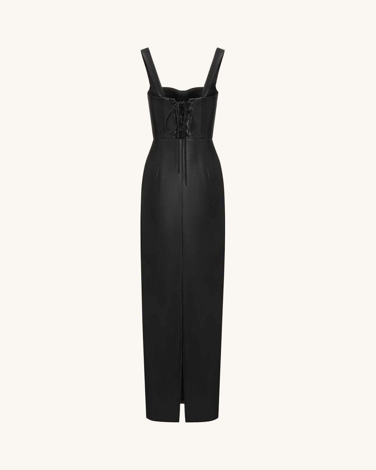 Iris Floral-Print Strappy Corset Leather Maxi Dress - Black