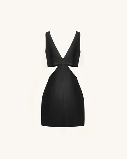 Iris Floral Cutout Bodycon Leather Mini Dress - Black