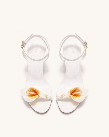 Alivia Calla Lily Gold Metal Heel Sandals - White