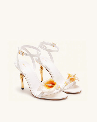 Alivia Calla Lily Gold Metal Heel Sandals - White