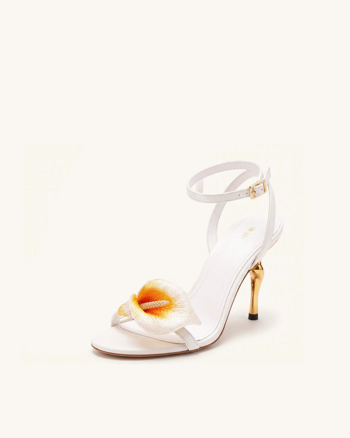 Alivia Calla Lily Gold Metal Heel Sandals - White
