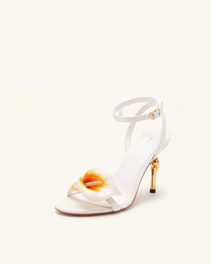 Alivia Calla Lily Gold Metal Heel Sandals - White