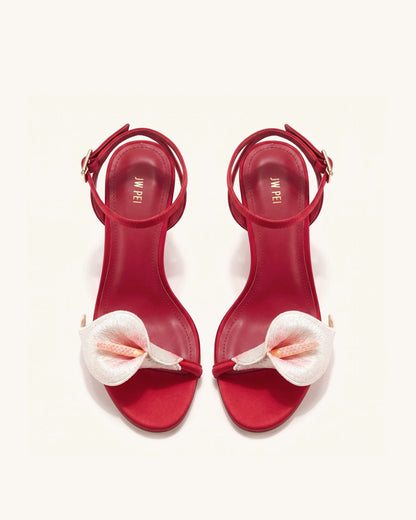 Alivia Calla Lily Gold Metal Heel Sandals - Red