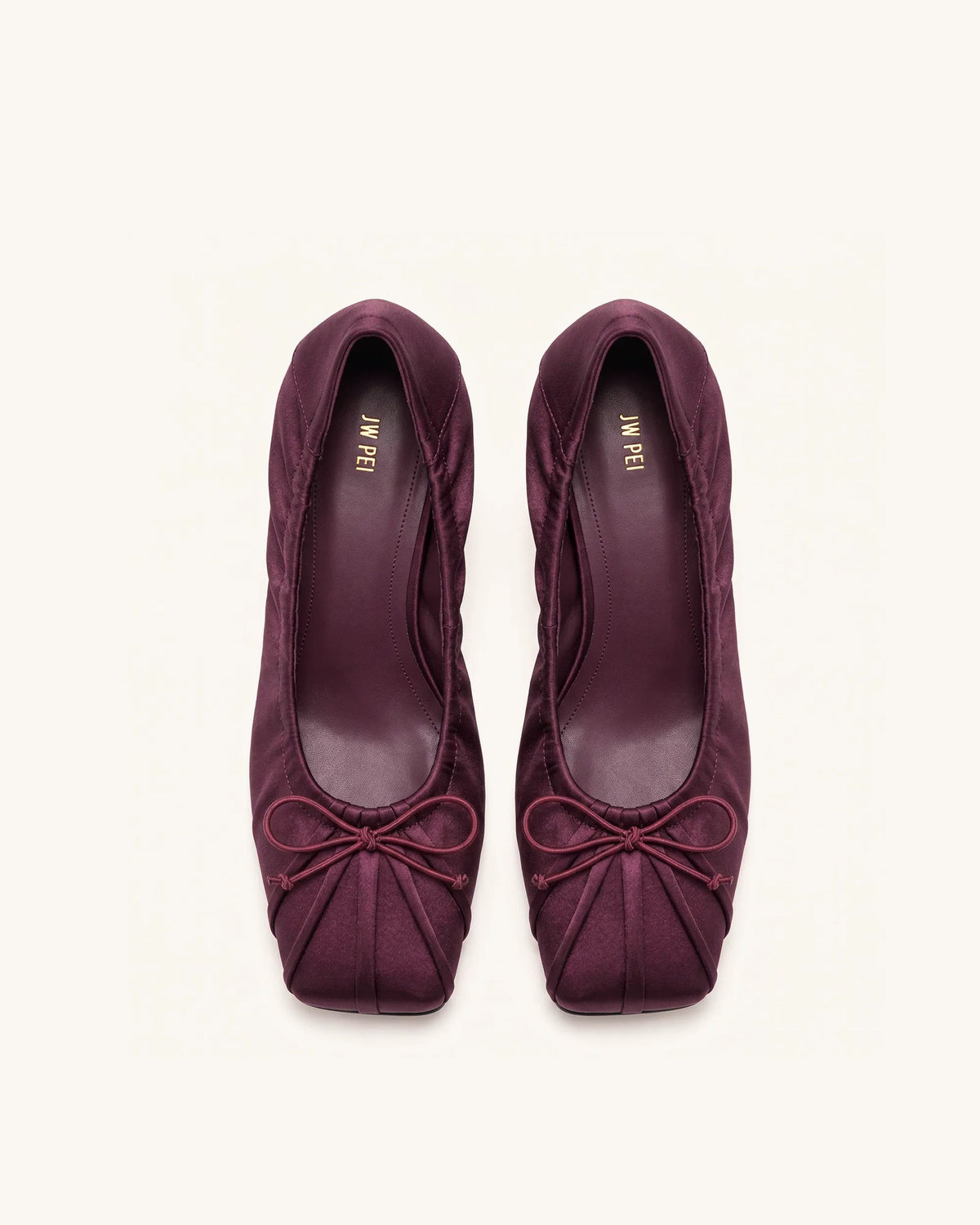 Solenne Satin Bow Ruched Pumps - Burgundy