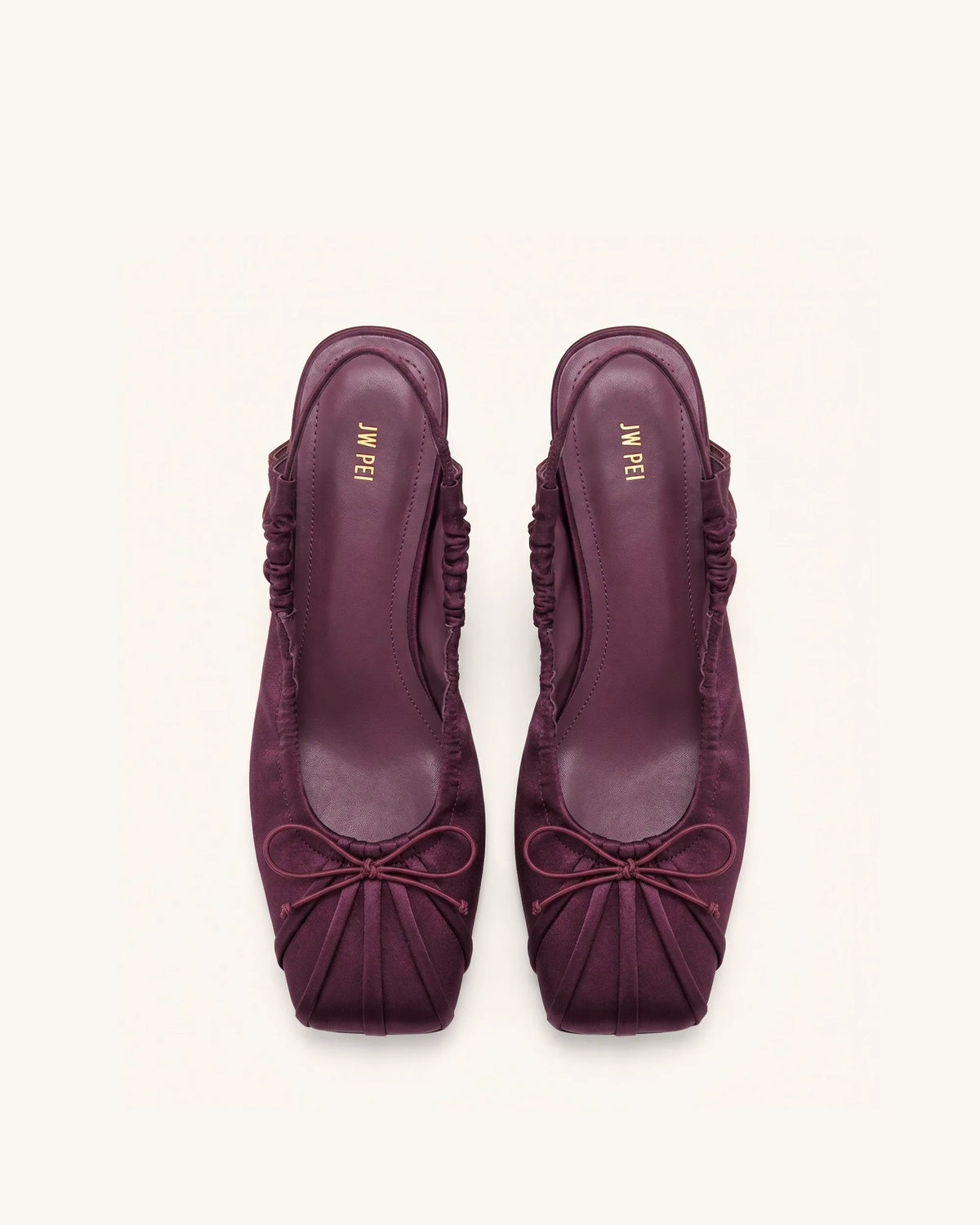 Solenne Satin Bow Ruched Slingback Pumps - Burgundy
