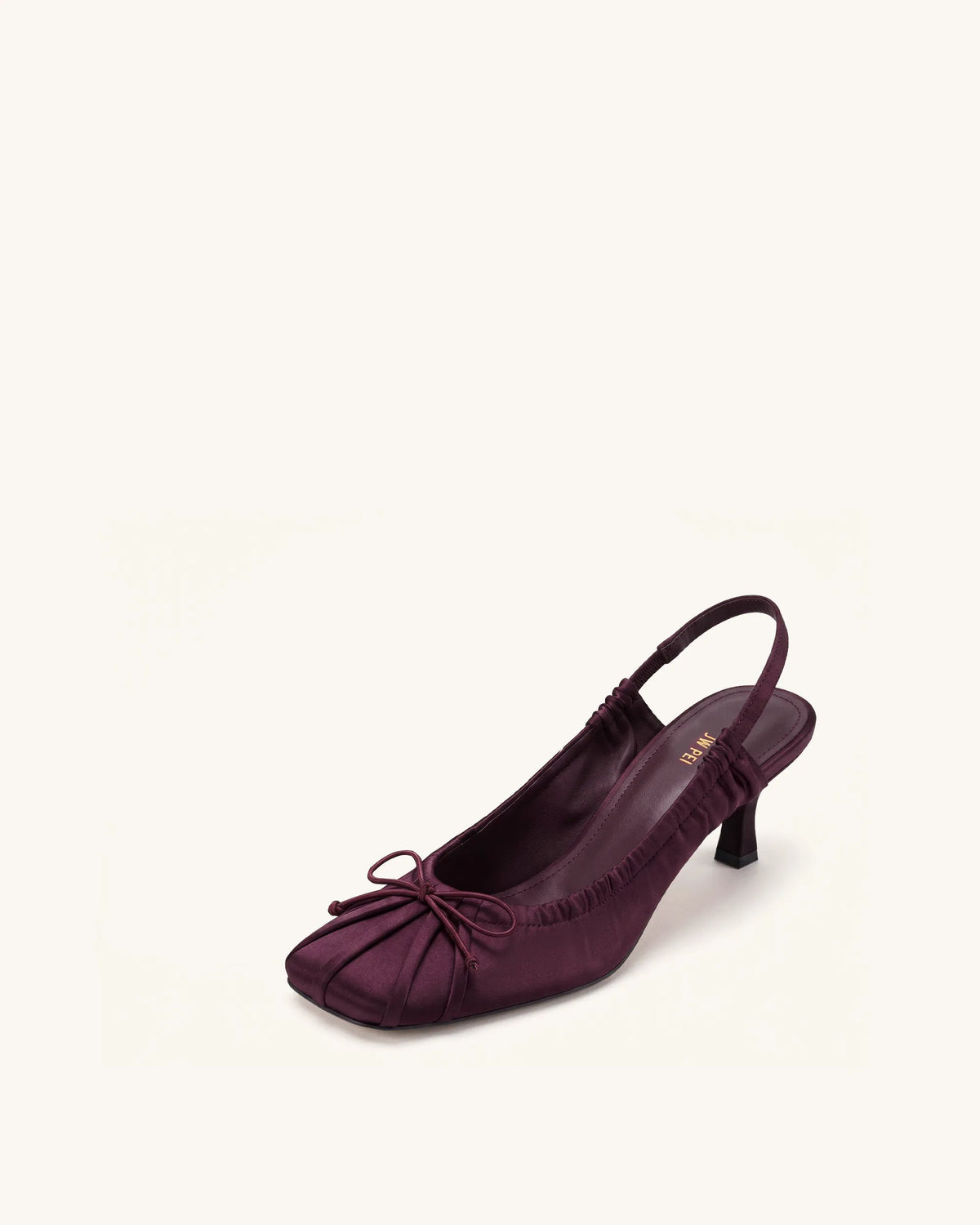 Solenne Satin Bow Ruched Slingback Pumps - Burgundy