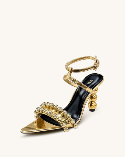 Mia Strappy High Heels With Beaded Detail - Gold