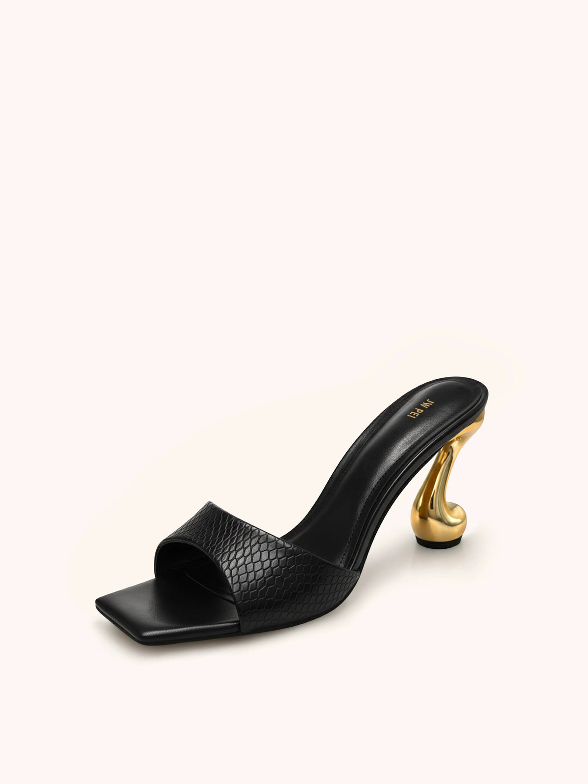 Hannah Faux Snakeskin Heel Mules - Black