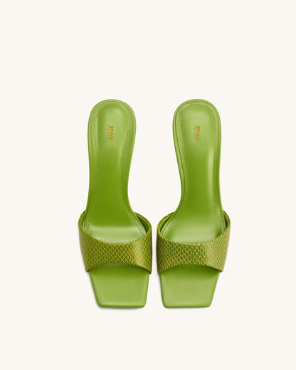 Hannah Snakeskin Heel Mules - Green