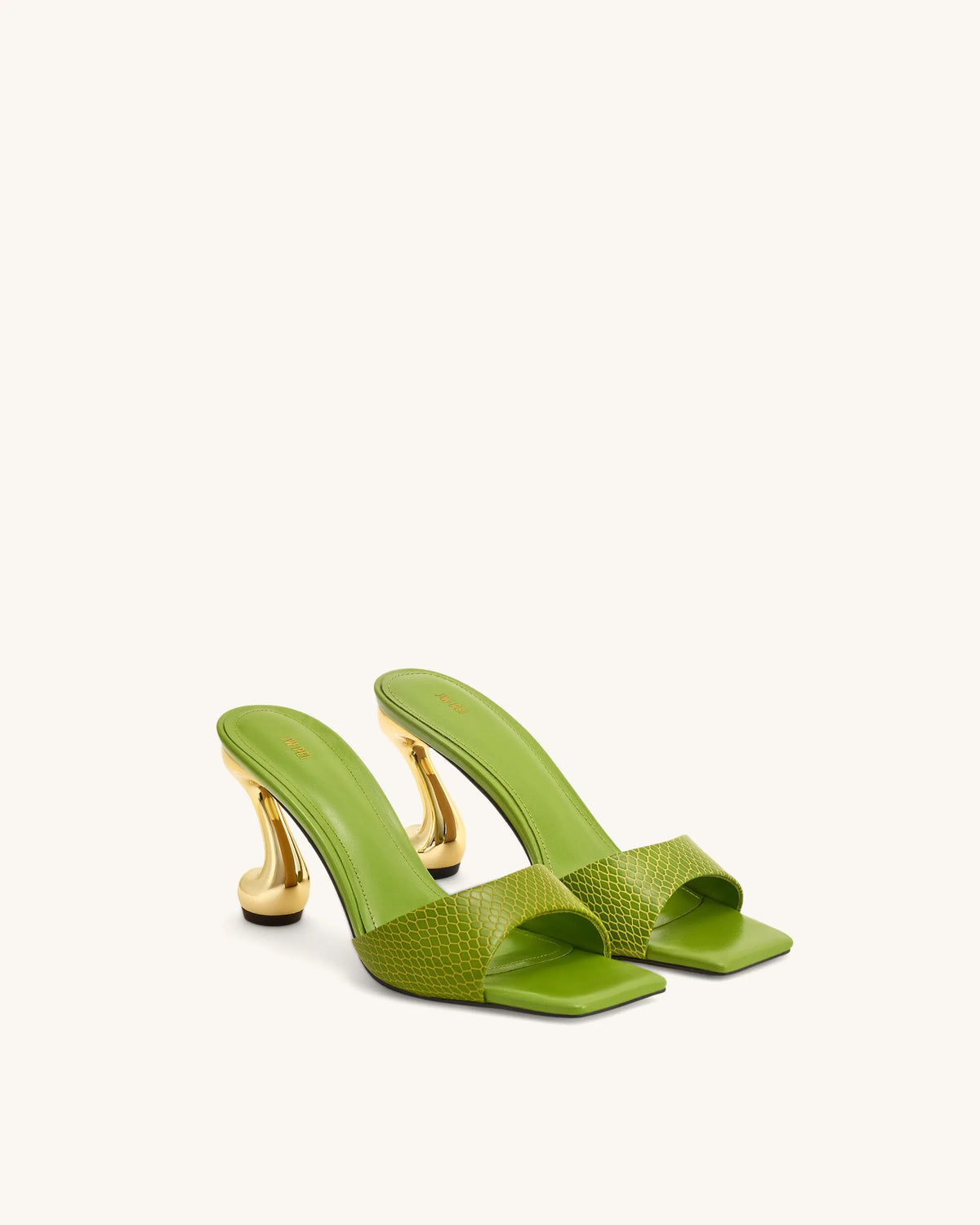 Hannah Snakeskin Heel Mules - Green