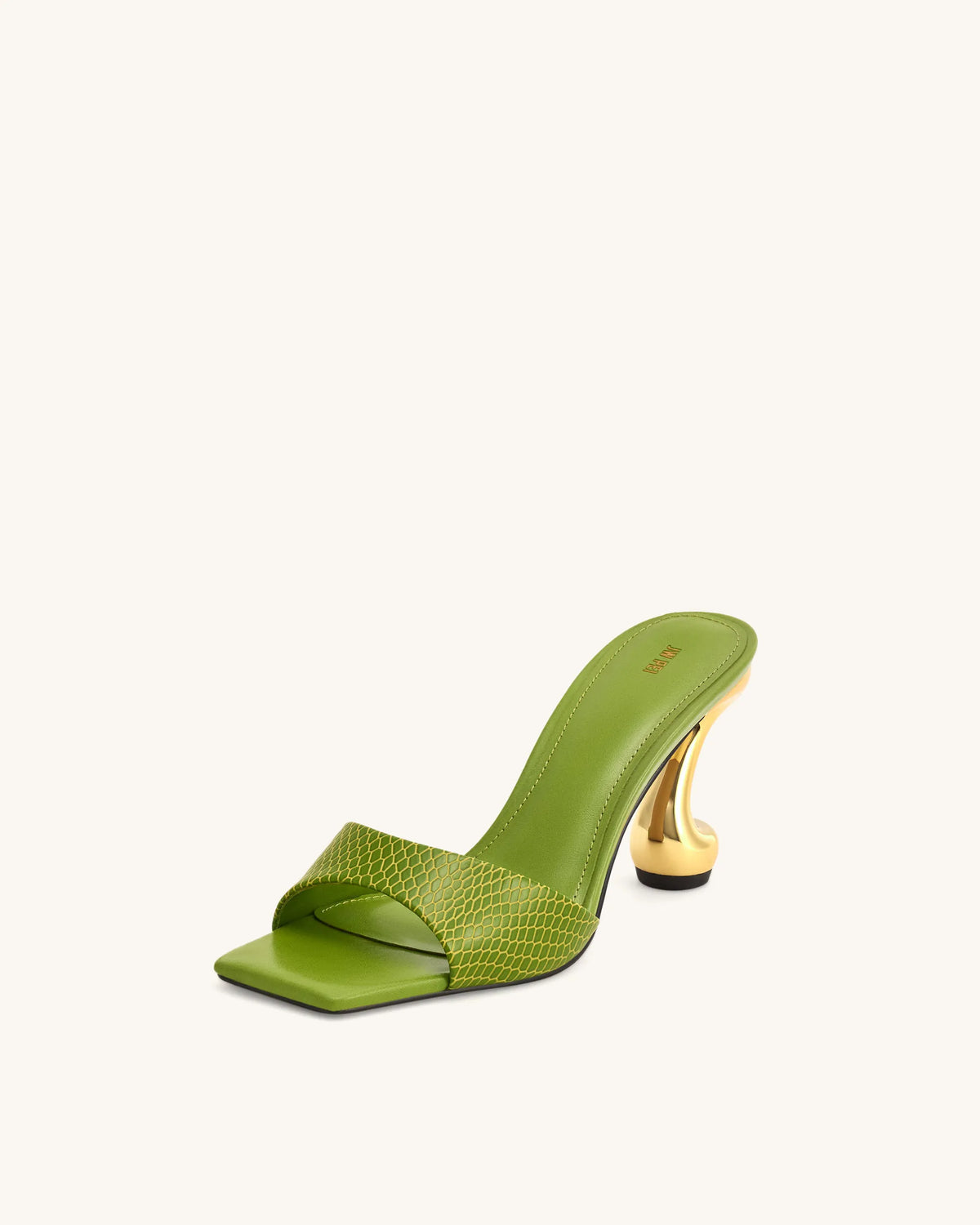 Hannah Snakeskin Heel Mules - Green