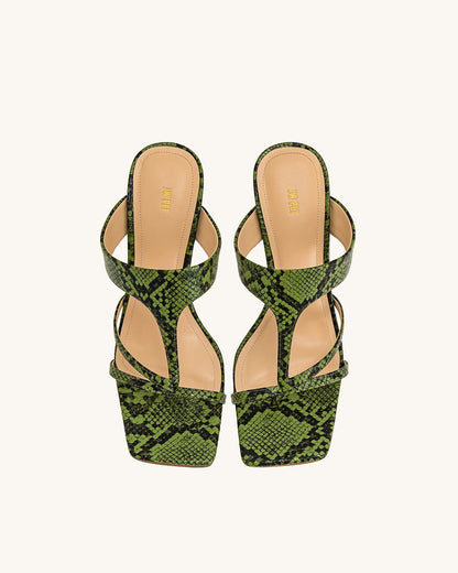 Cora Snakeskin Heeled Flip Flops - Green