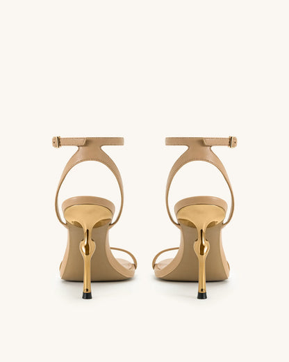 Alivia Gold Metal Heel Sandals - Khaki