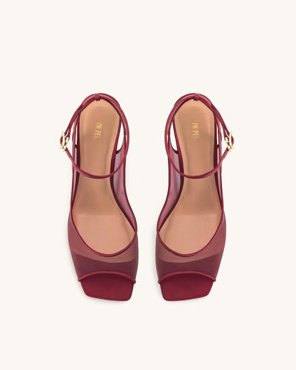 Serenity Open Toe Mesh Slingback Sandals - Burgundy