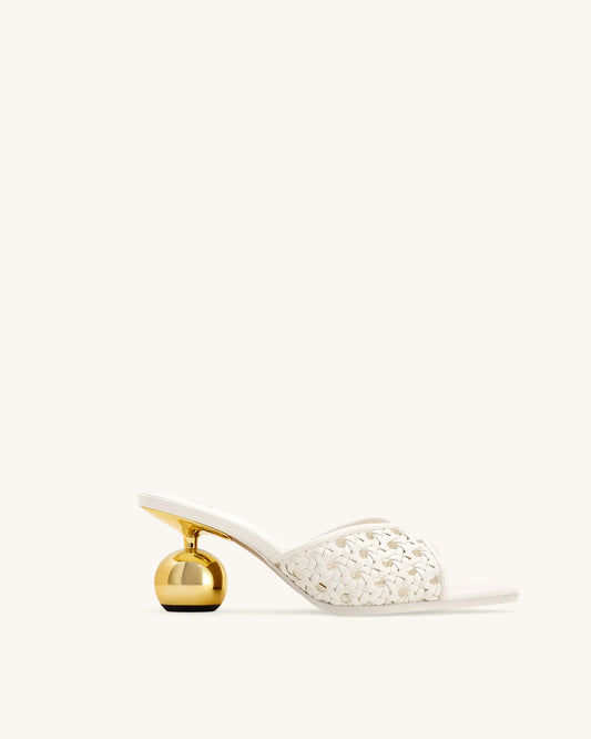 Ellie Woven Sphere Heel Mules - White