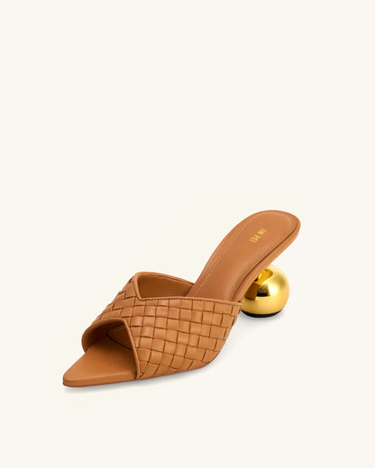 Ellie Braided Sphere Heel Mules - Khaki