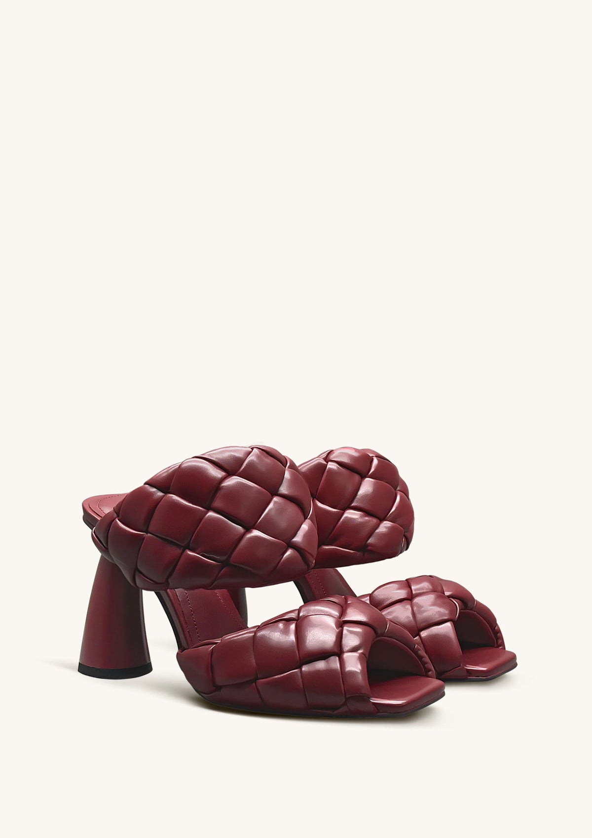 Lillian Weave Leather Heel Mules – Burgundy