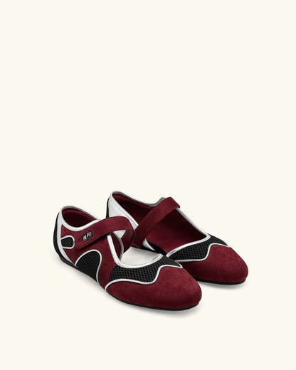 Zoe Mary Janes Flats – Burgundy Black