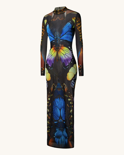 Butterfly Mesh Maxi Dress - Multicolor