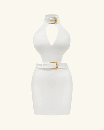 Gabriella Belted Cutout Halter Mini Dress - Ivory