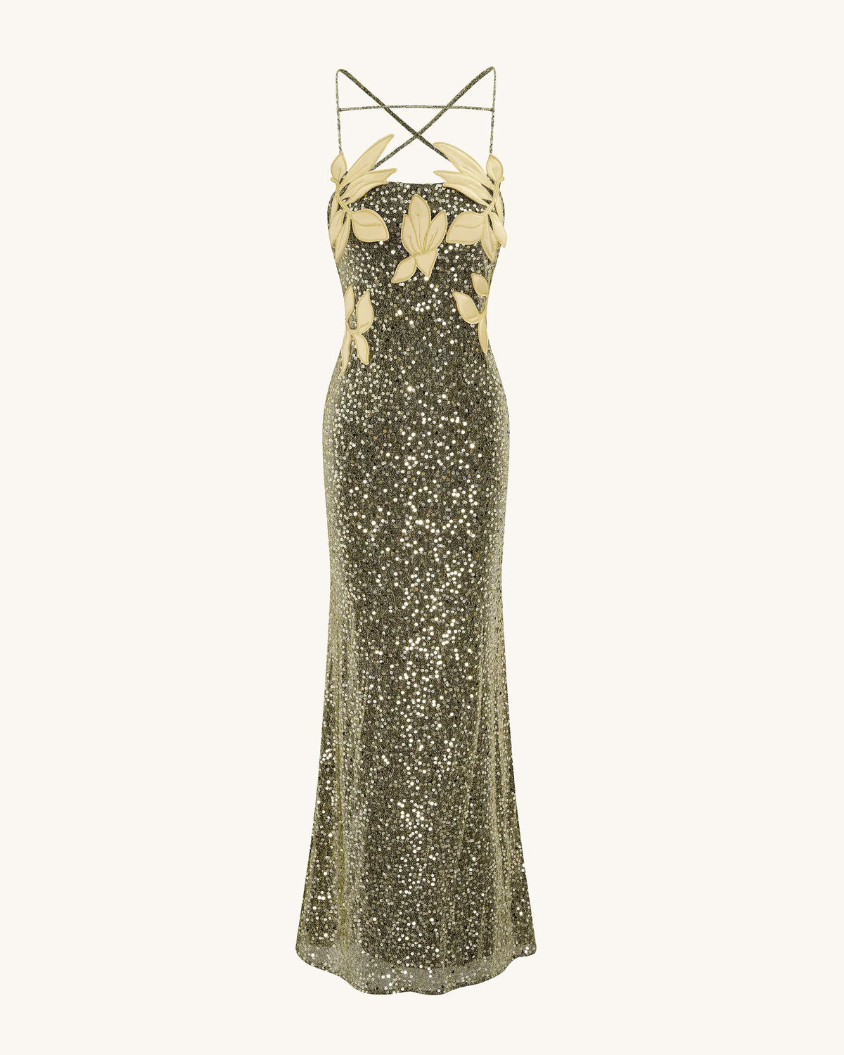 Araminta Sequined Gown with Floral Details - Gold