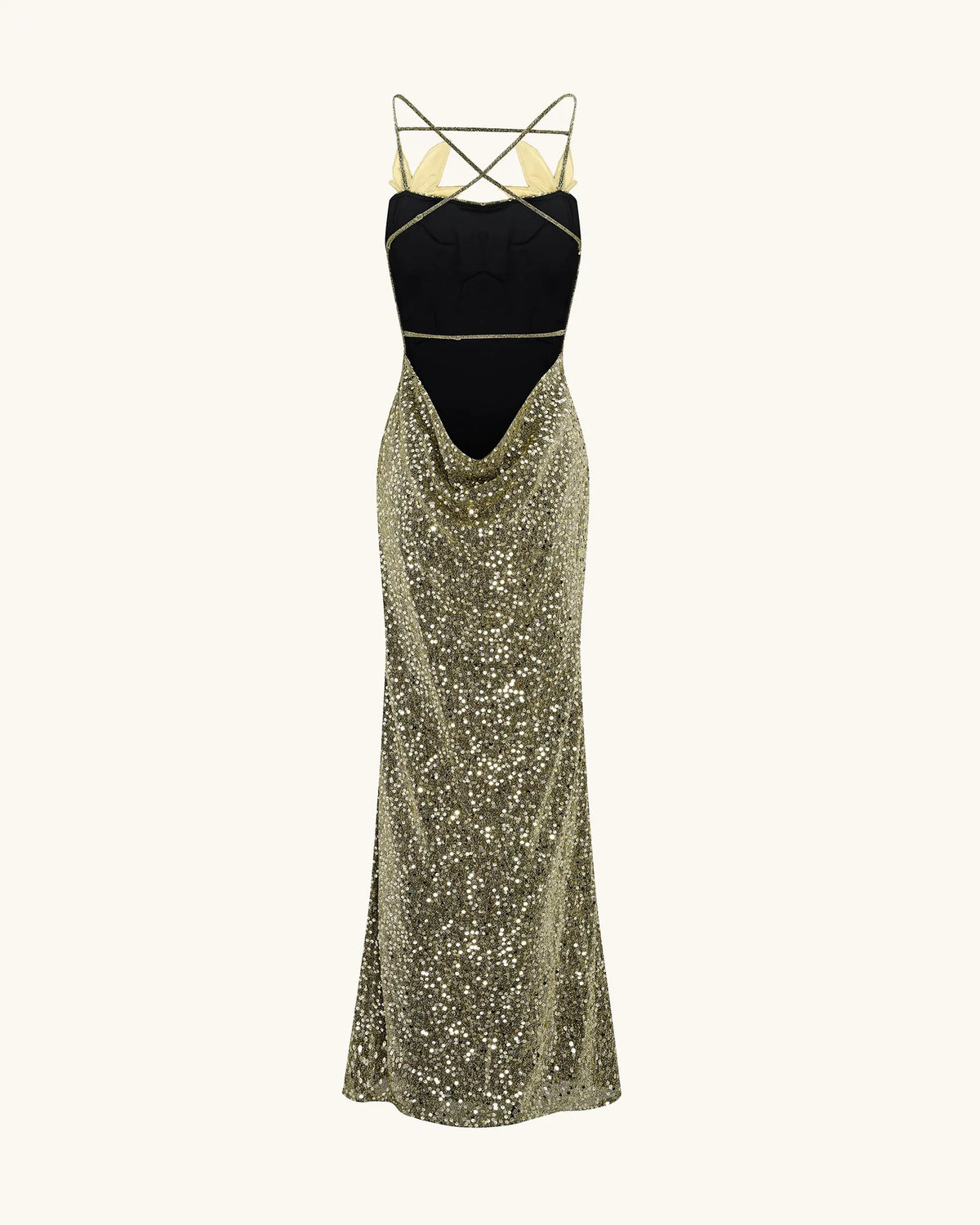 Araminta Sequined Gown with Floral Details - Gold