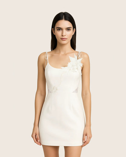 Floral Vine Tie Dress - White