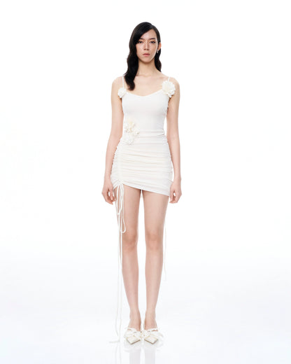 Luciana 3D Floral Pleats Mini Dress - White